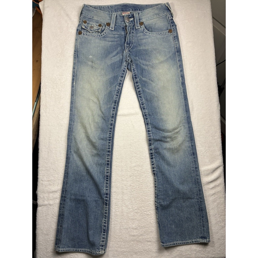 True Religion Billy Big T Mens 29 Light Wash Bootcut Jeans Flap Pocket Made USA